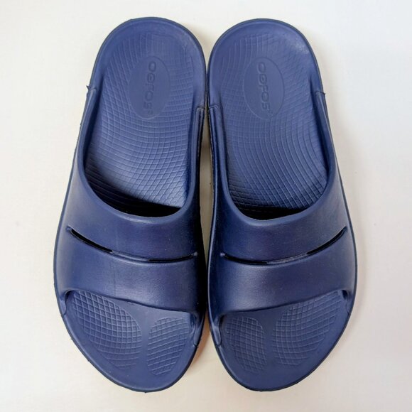 OOFOS Ooahh Unisex Slides Navy - Style 1100 - Picture 1 of 16